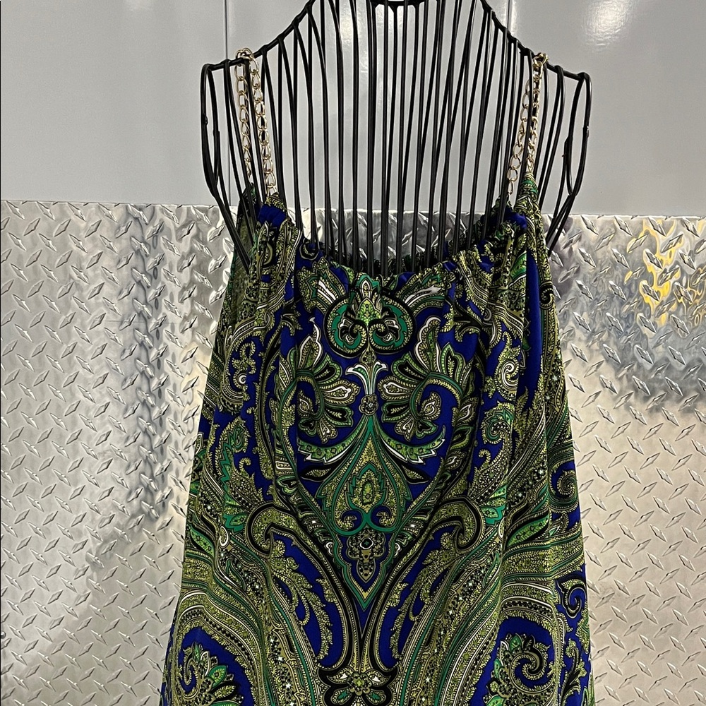 Elegant Green and Blue Paisley Maxi Dress